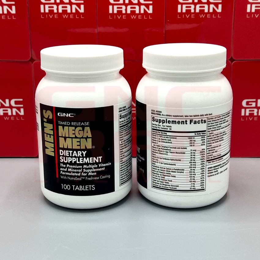 مولتی ویتامین مگا من جی ان سی 100 عدد GNC Mega Men اورجینال